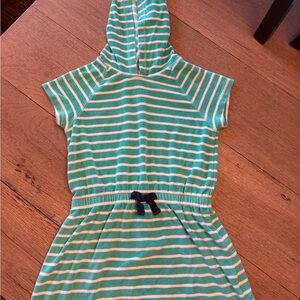 Hanna Andersson Teal and White Striped Hoodie Swim Coverup Dress